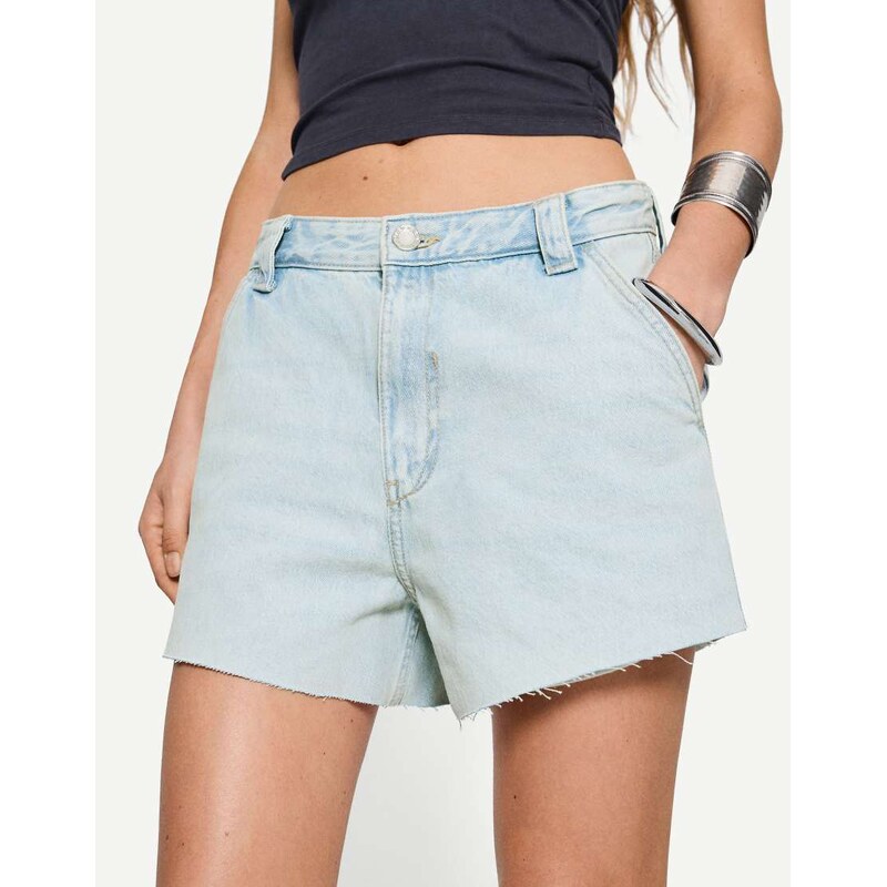 Bershka denim skater bermuda shorts in blue