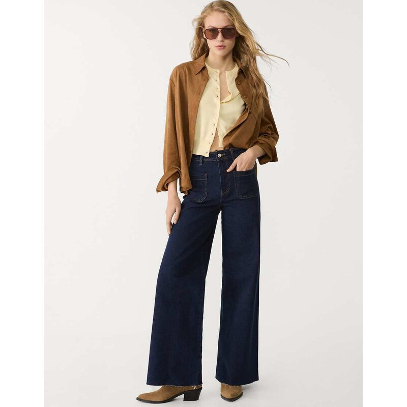 Stradivarius straight fit jeans with pockets in dark blue 106612849