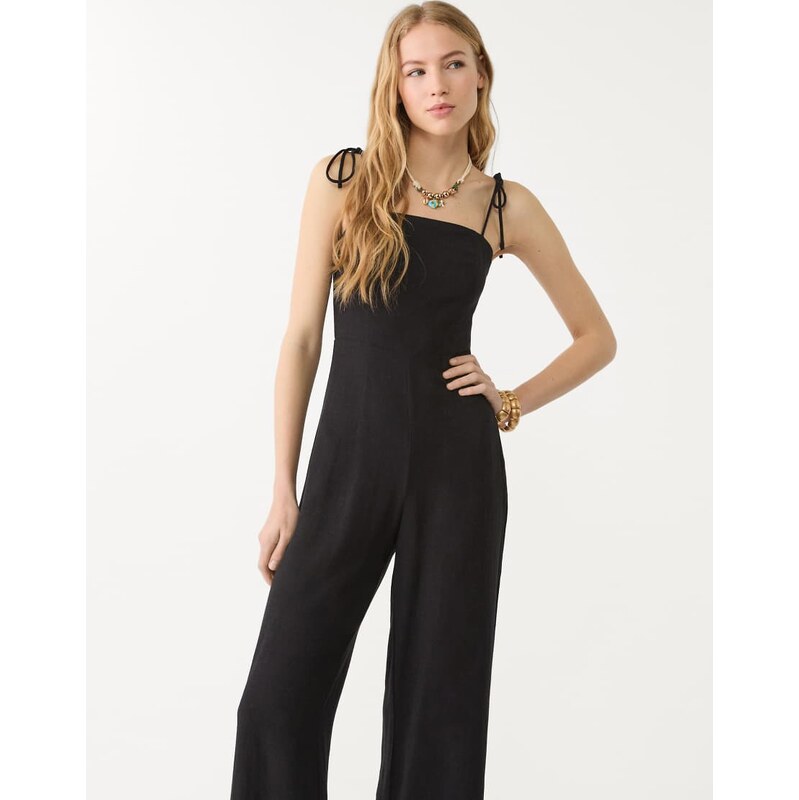 Stradivarius tie strap jumpsuit in black