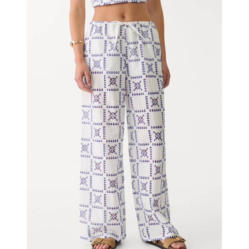 Stradivarius embroidered trousers in blue