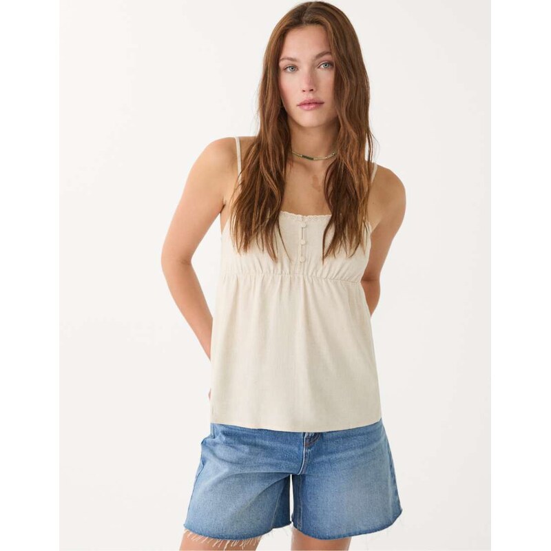 Stradivarius strappy top with linen in stone-White 106614004