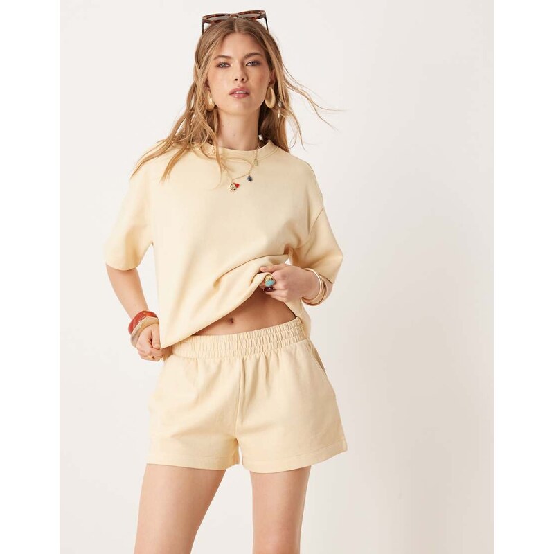 ASOS DESIGN sweat short co-ord in buttermilk-Yellow