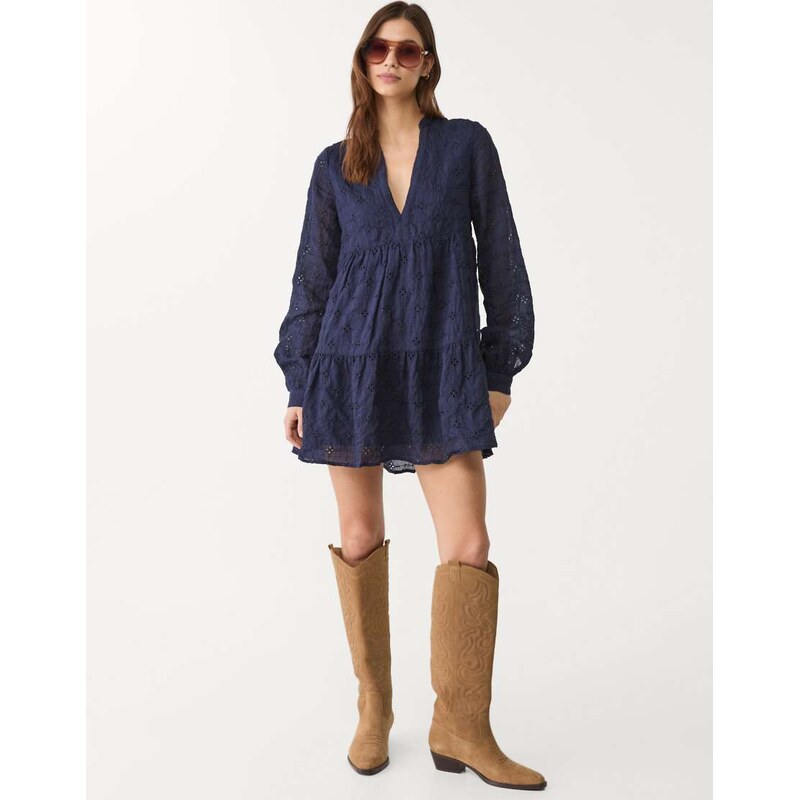 Stradivarius mini dress with embroidery in navy blue 106614138