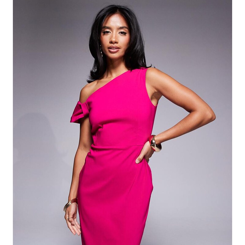 Vesper Petite bengaline one shoulder knot detail maxi bodycon dress in 115512404