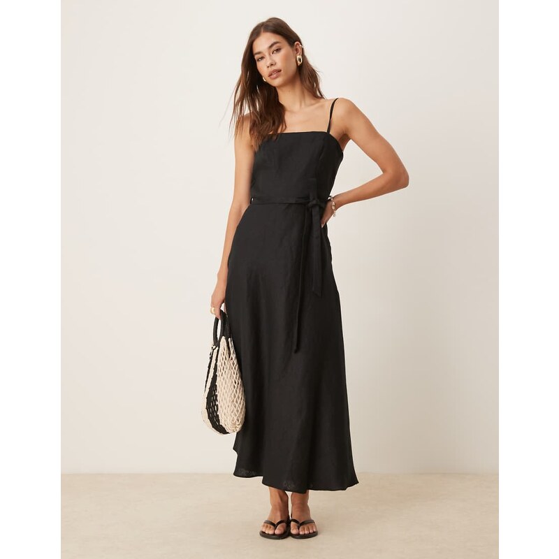 Mango cotton belted cami maxi dress in black 106614609