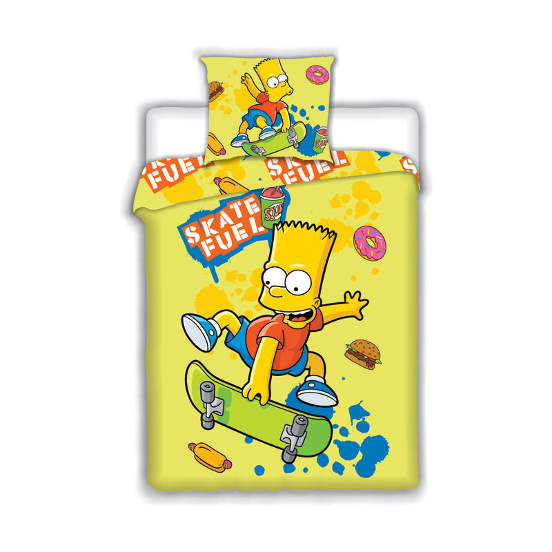Jerry Fabrics Povlečení Bart Simpson skate žlutá bavlna 140x200, 70x90 cm