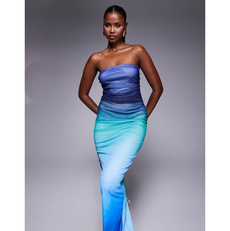 Missyempire mesh bandeau maxi dress in blue ombre