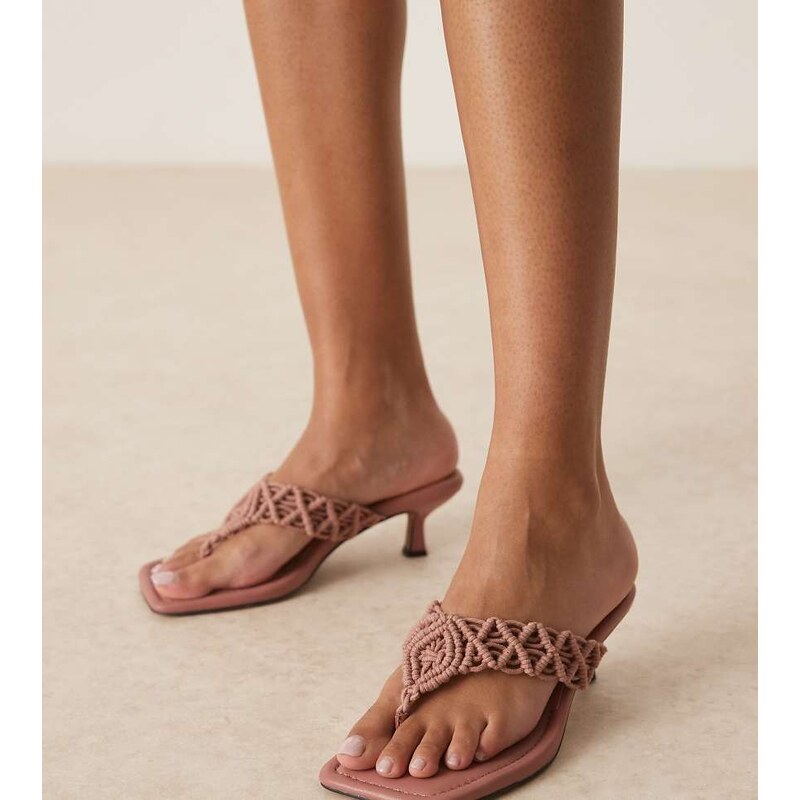 ASOS DESIGN Wide Fit Hawaii weave toe thong kitten heeled