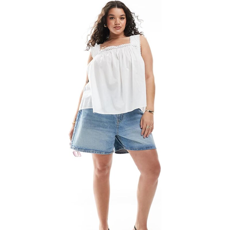 ASOS Curve ASOS DESIGN Curve lace trim square neck cami top-White 106821168