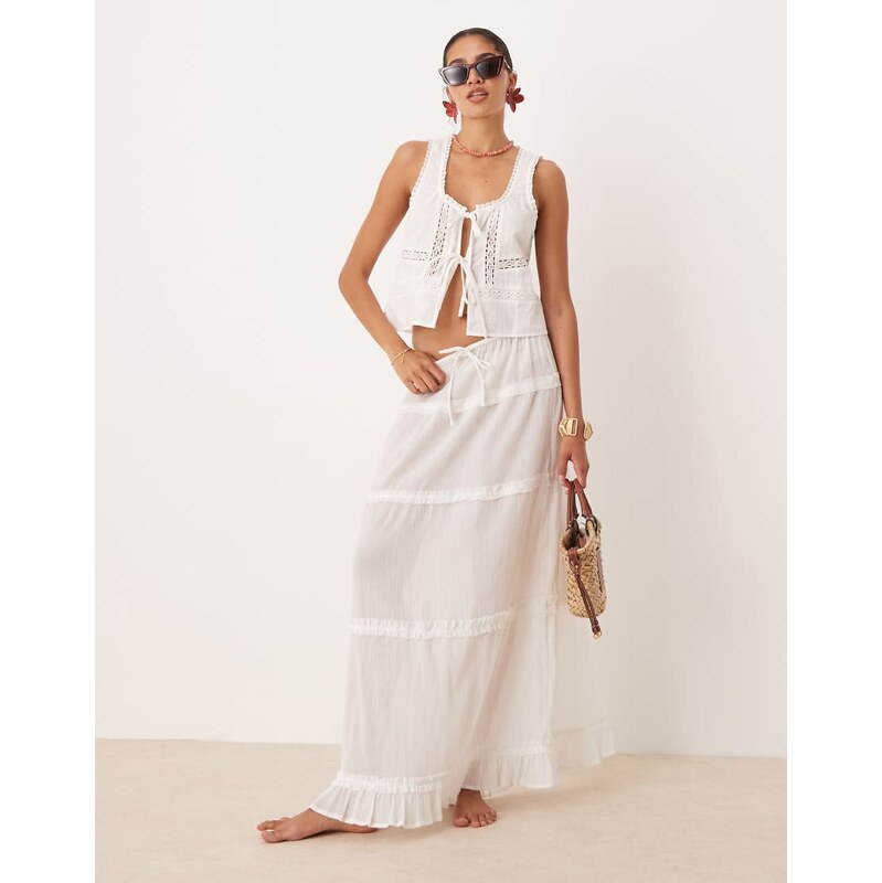 ASOS DESIGN crinkle ruffle maxi beach skirt in white