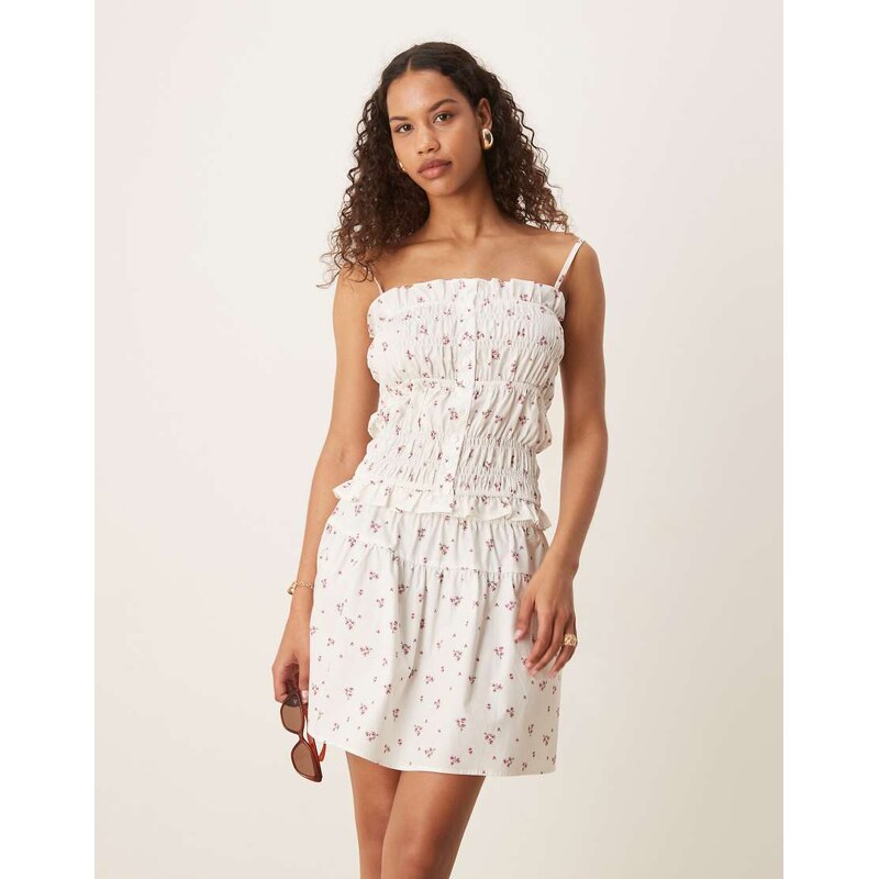Esmee Exclusive tiered beach crop top with trim detail in white and 115512664