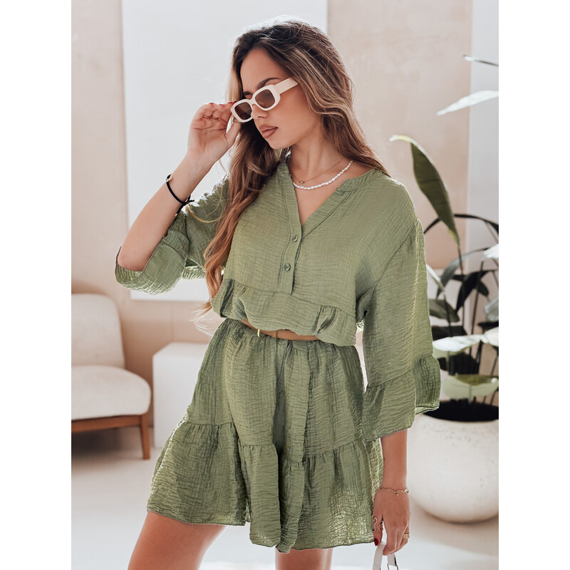 BASIC Zelené dámské mušelínové šaty LYVONNE Khaki 106629475