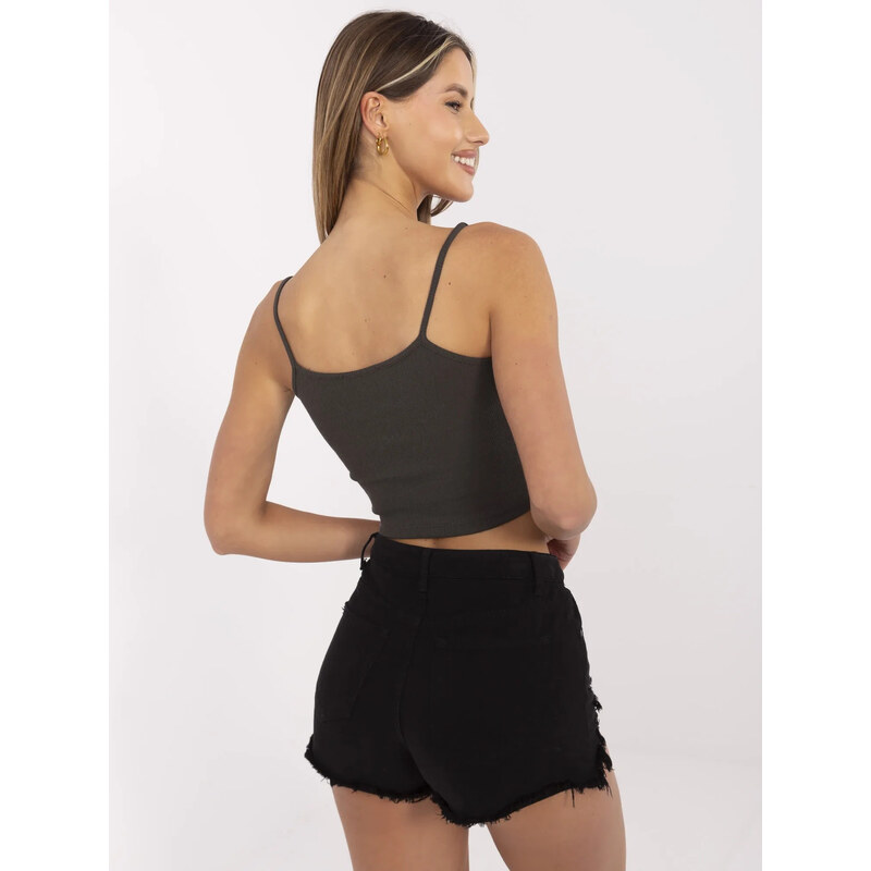 RUE PARIS Khaki krátký top na ramínka -khaki 111115903