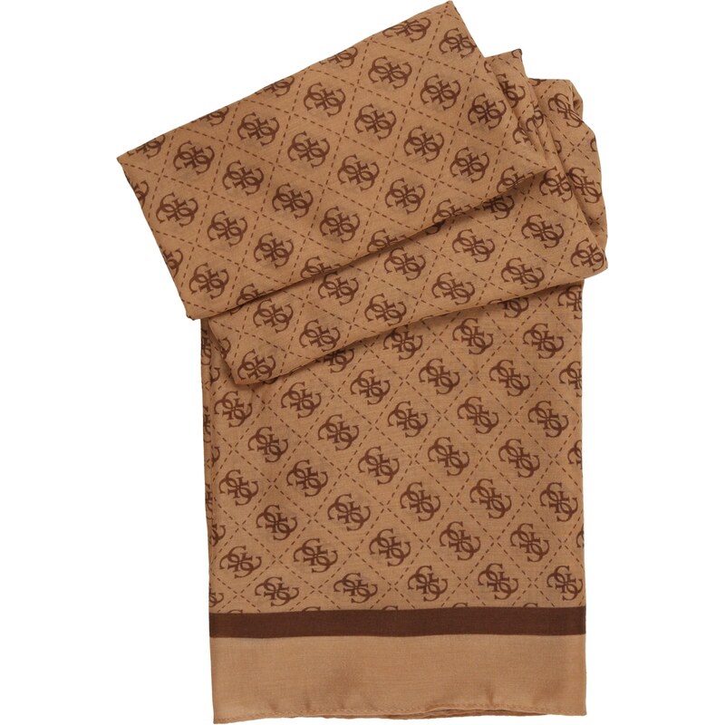 GUESS Šála KATYA SCARF 90X180 písková / hnědá