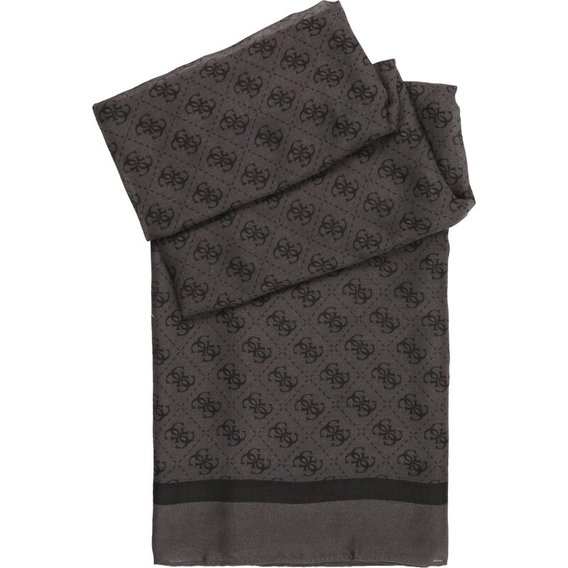 GUESS Šála KATYA SCARF 90X180 antracitová / černá