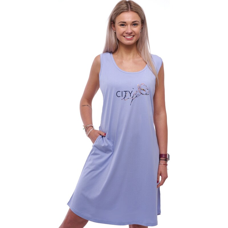 Naspani Fialová dámská noční košilka bez rukávů CITY life 1XL