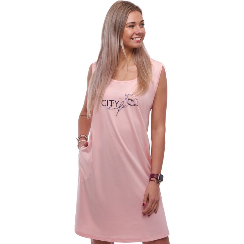 Naspani Růžová dámská noční košilka bez rukávů CITY life 1XL-4XL