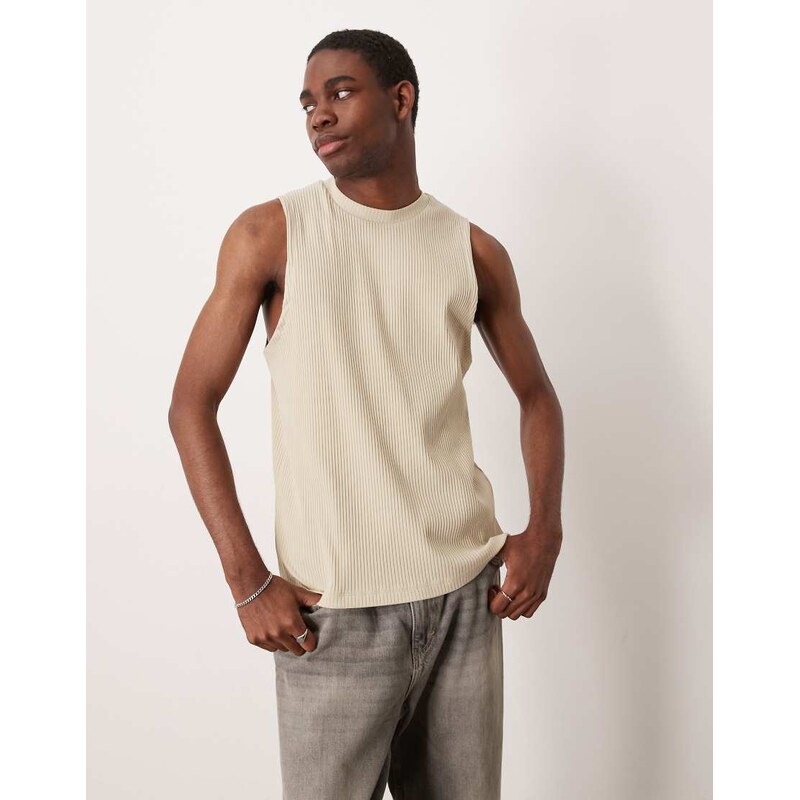 ASOS DESIGN super heavyweight regular fit tank in beige rib