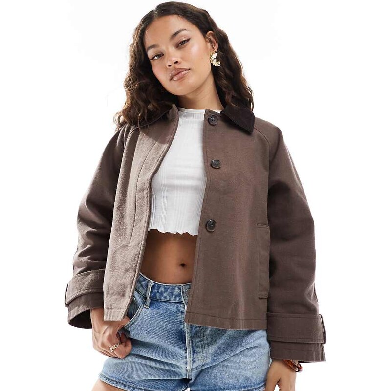 ASOS Petite ASOS DESIGN Petite jacket with contrast collar in mocha-No 107218202
