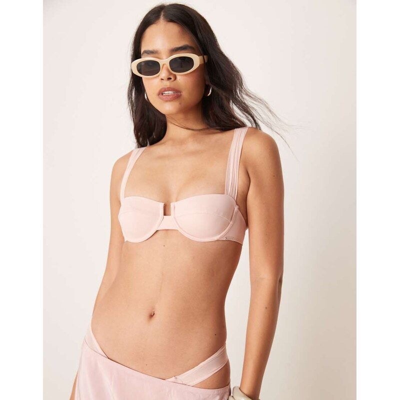 Free Society mesh ruched side bikini bottom in ballet pink 106645670