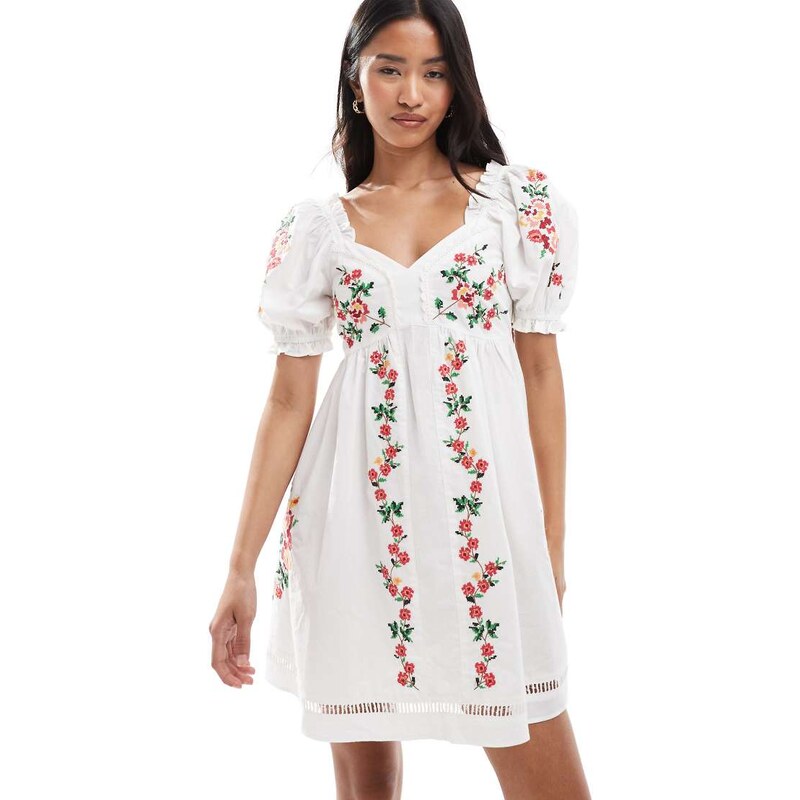 Miss Selfridge embroidered mini babydoll dress-Multi