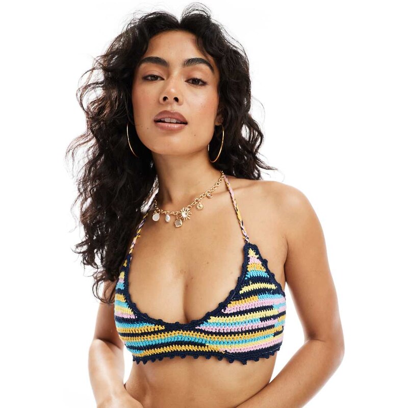 ASOS DESIGN Mia crochet biniki top in multi