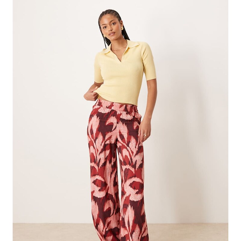 JDY Tall wide leg trouser in abstract print-Pink