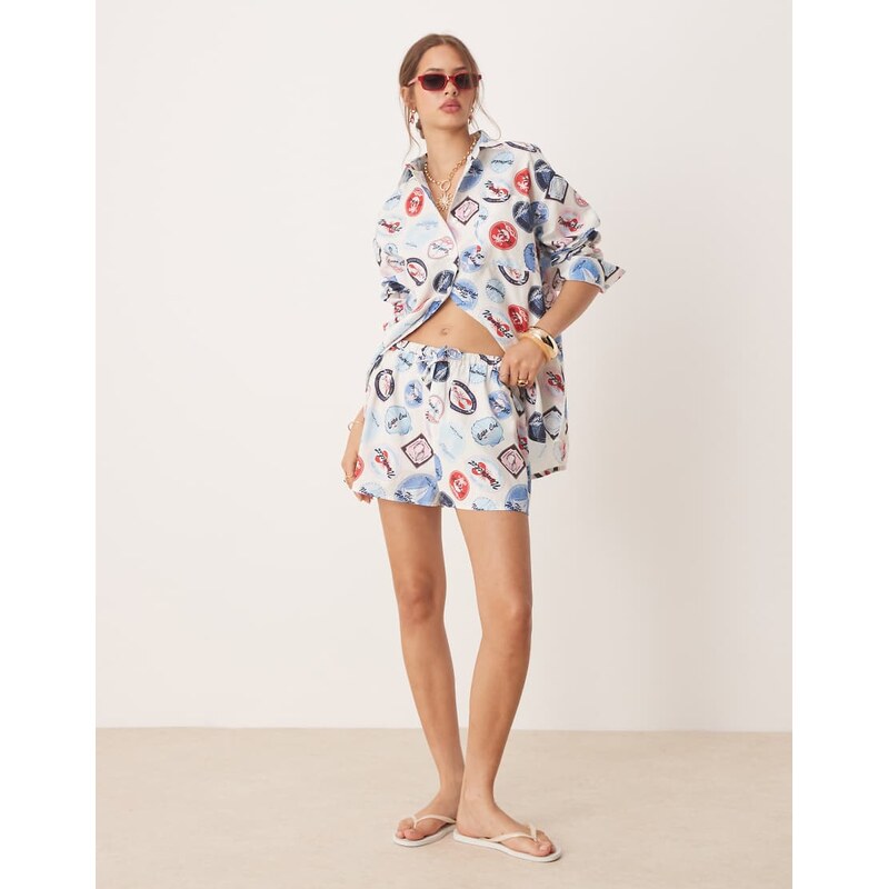 Miss Selfridge shorts co-ord in holiday print-Multi 107212097