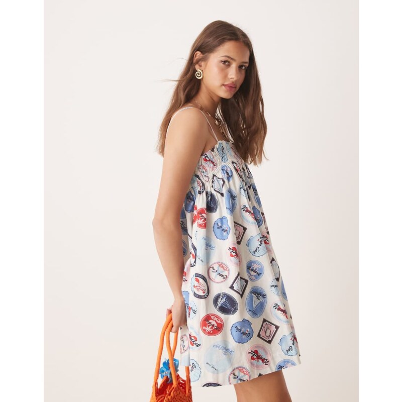 Miss Selfridge summer mini smock dress in holiday print-Multi