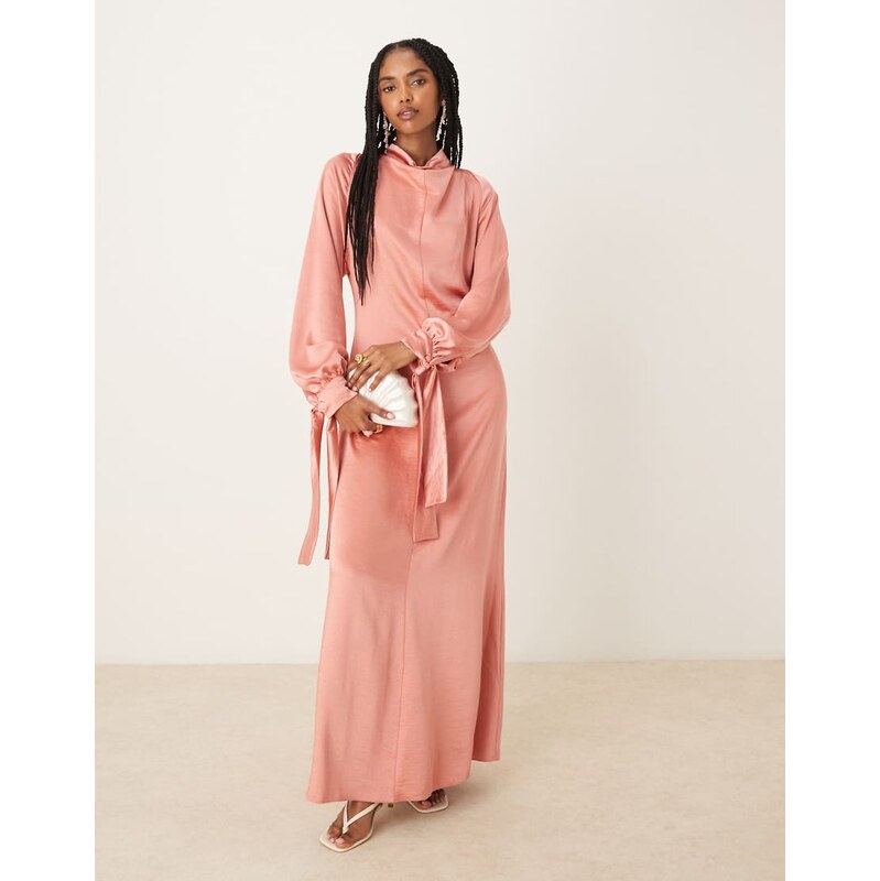 ASOS DESIGN blouson high neck maxi dress in rose-Pink