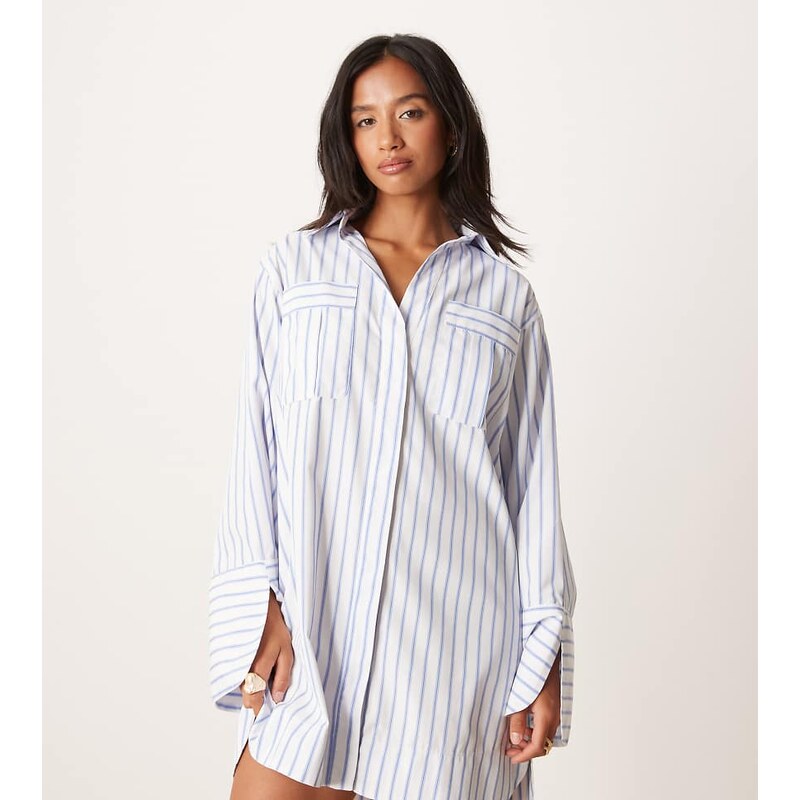 ASOS Petite ASOS DESIGN Petite mini shirt dress with wide cuffs and 112639877
