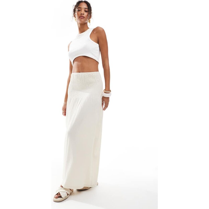 Pieces smock waist maxi skirt in cream-White 106638248