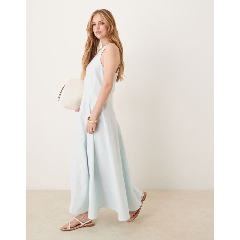 ASOS DESIGN slash neck seamed midi dress in baby blue