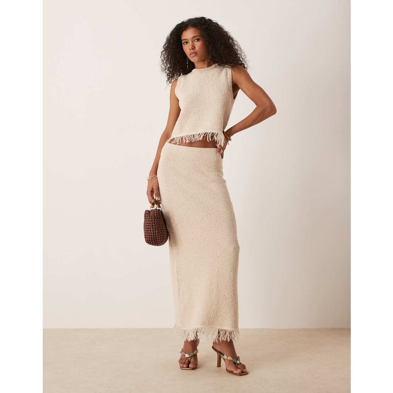 ASOS DESIGN premium textured maxi skirt with fringe hem co-ord