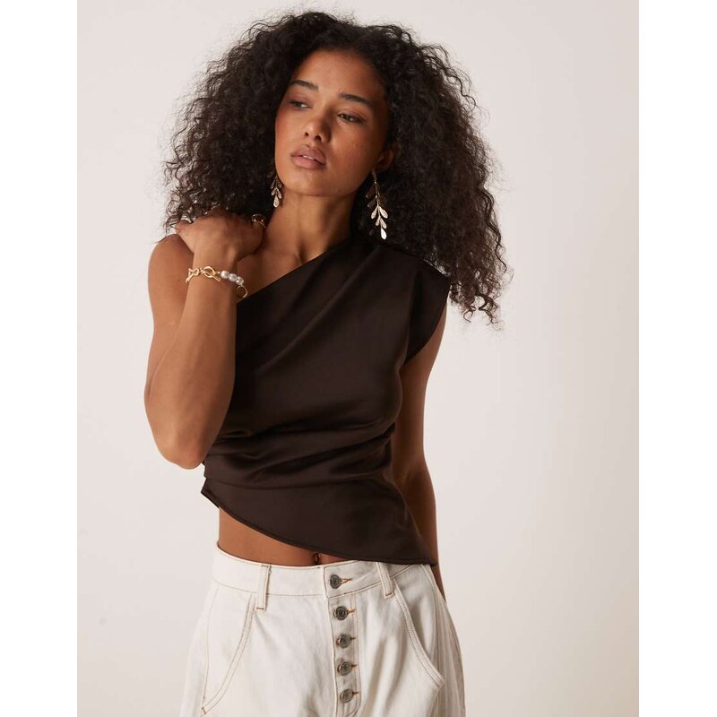 ASOS DESIGN one shoulder asymmetric hem top with ruching in
