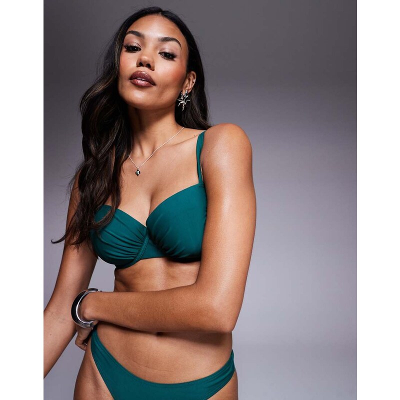 Wolf & Whistle ruched underwire bikini top royal green-Multi