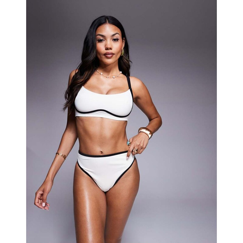 Wolf & Whistle crop bikini top with contrast binding in cream
