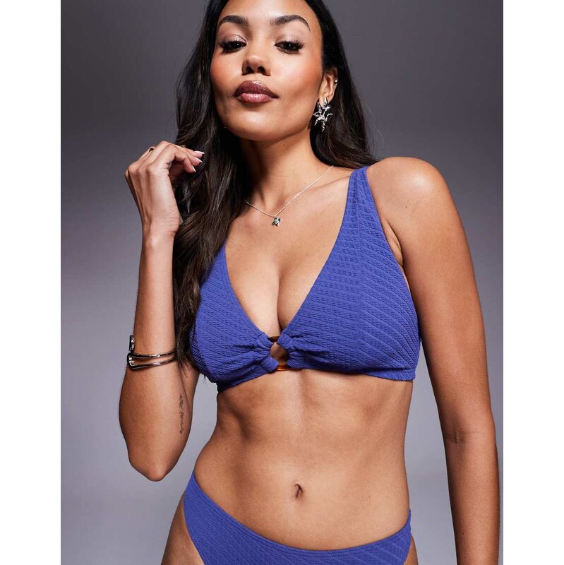 Wolf & Whistle textured bikini top with tortoiseshell ring