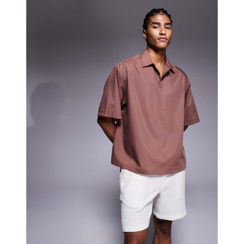 ASOS DESIGN boxy oversized overhead shirt in brown