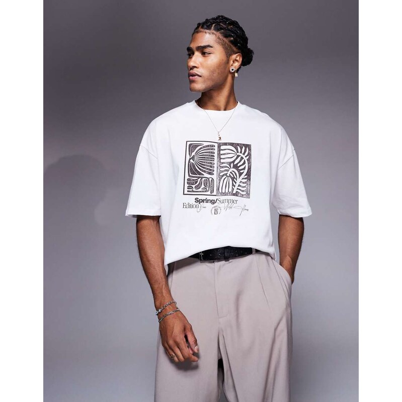 ASOS DESIGN oversized t-shirt with floral graphic in white