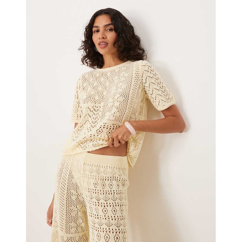 ASOS DESIGN knitted t-shirt co-ord in ecru-White 106638330