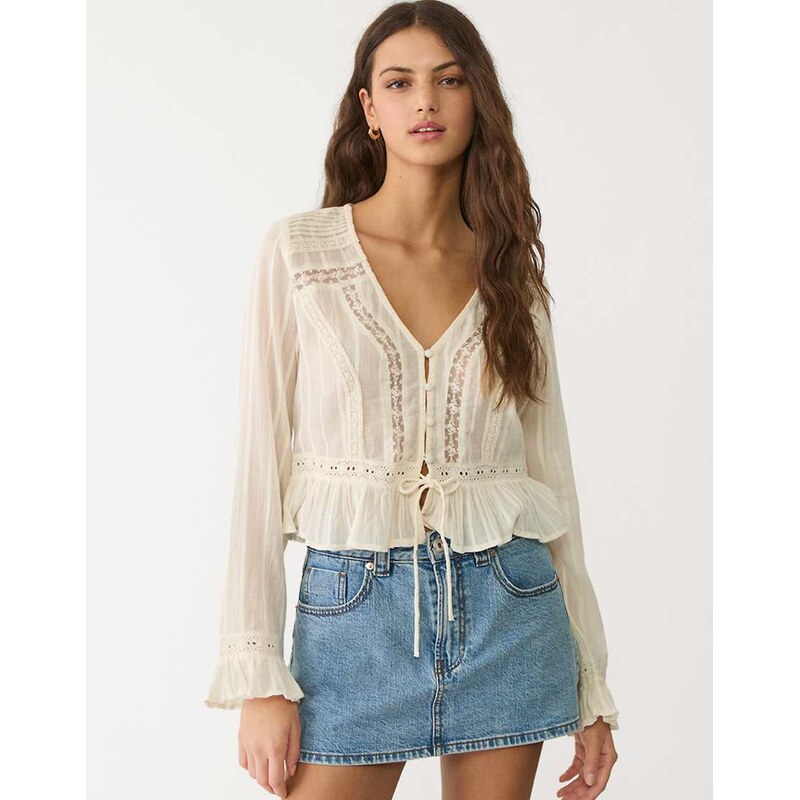 Stradivarius D62 denim skort in light blue 106802682