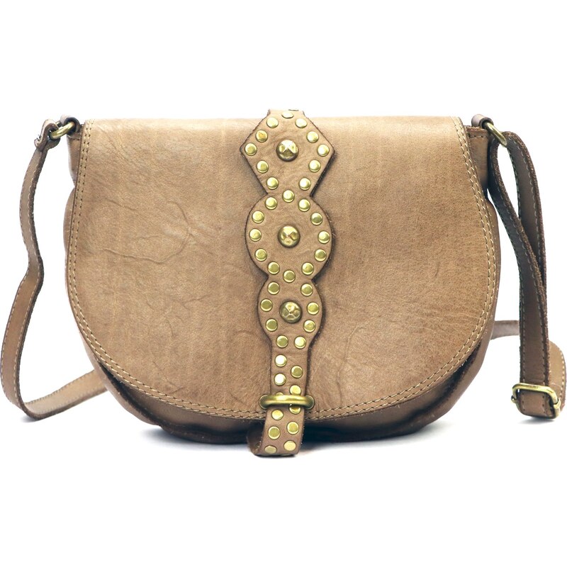 Kožená sedlová crossbody kabelka VS 037 béžová 106638723