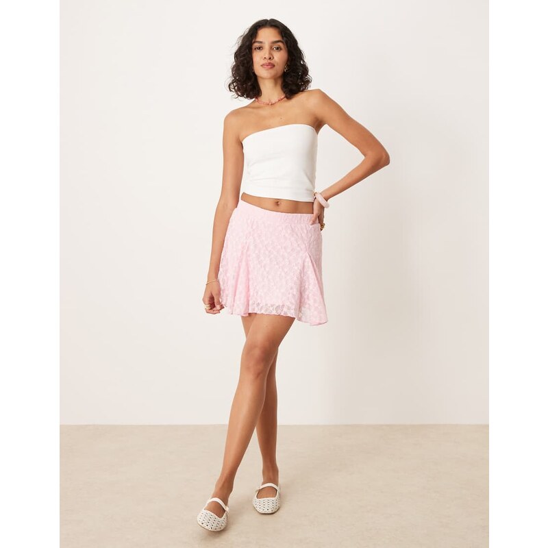 ASOS DESIGN godet lace mini skirt in pink - PINK