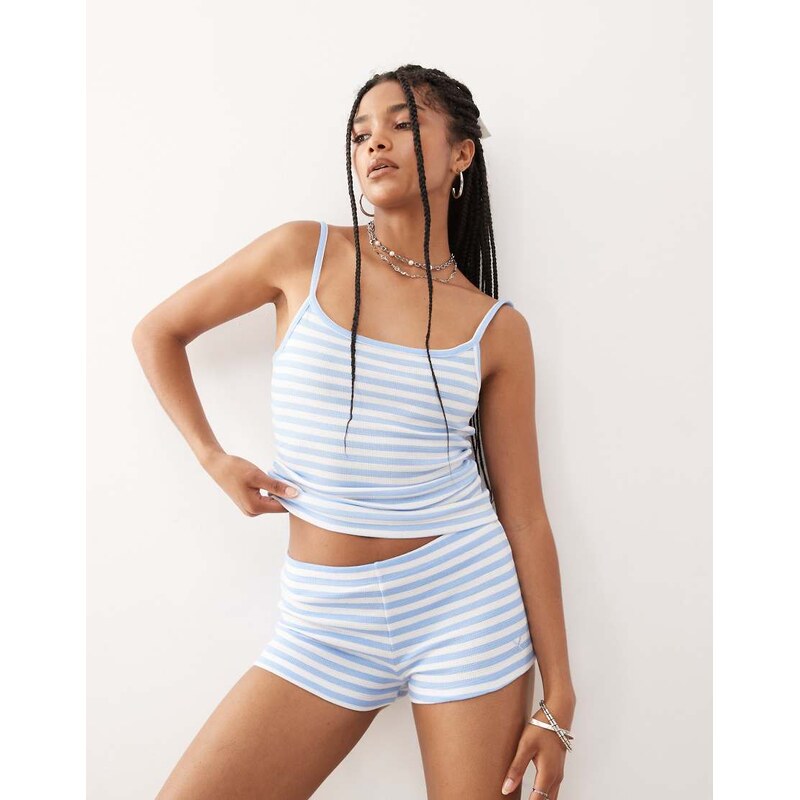COLLUSION stripe micro short coord in blue and white