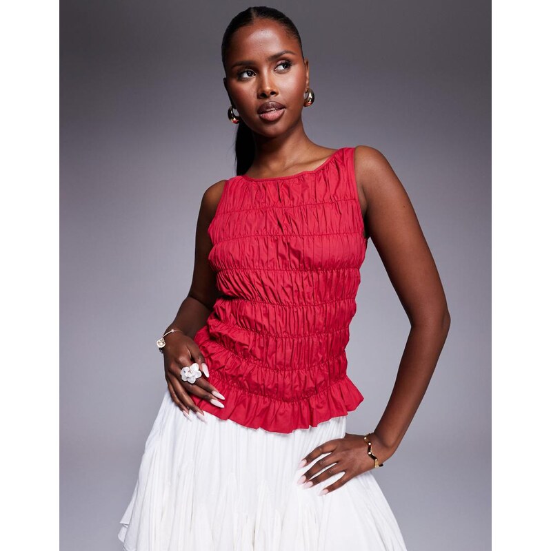Princess Polly Marleen shirred detail sleeveless top in red