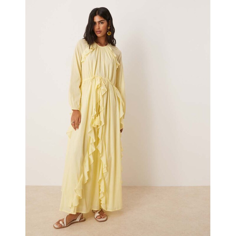 ASOS DESIGN crew neck ruched waist maxi dress with ruffles in