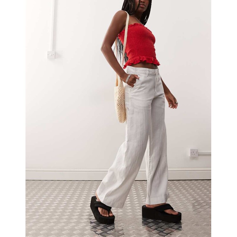 Weekday loose carpenter linen blend trousers in white