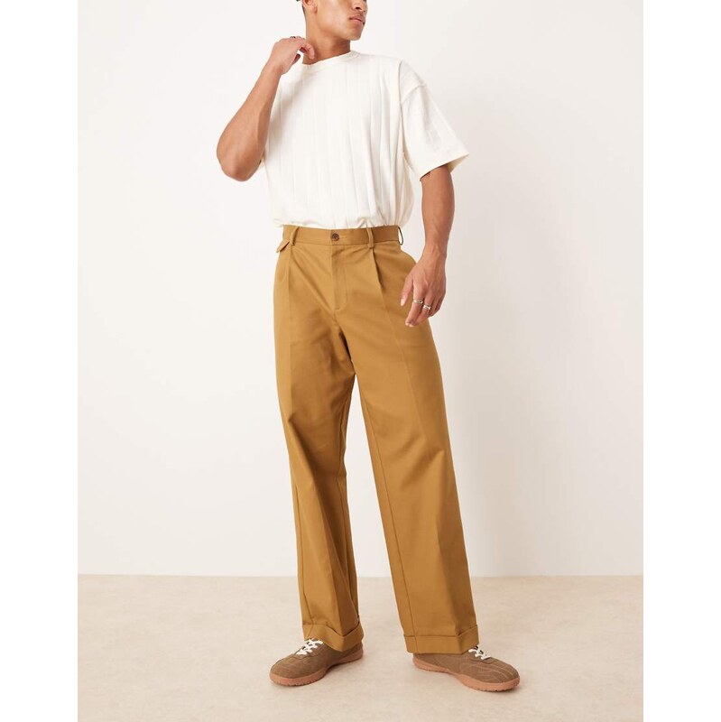 ASOS DESIGN smart wide leg cotton chino trousers with front