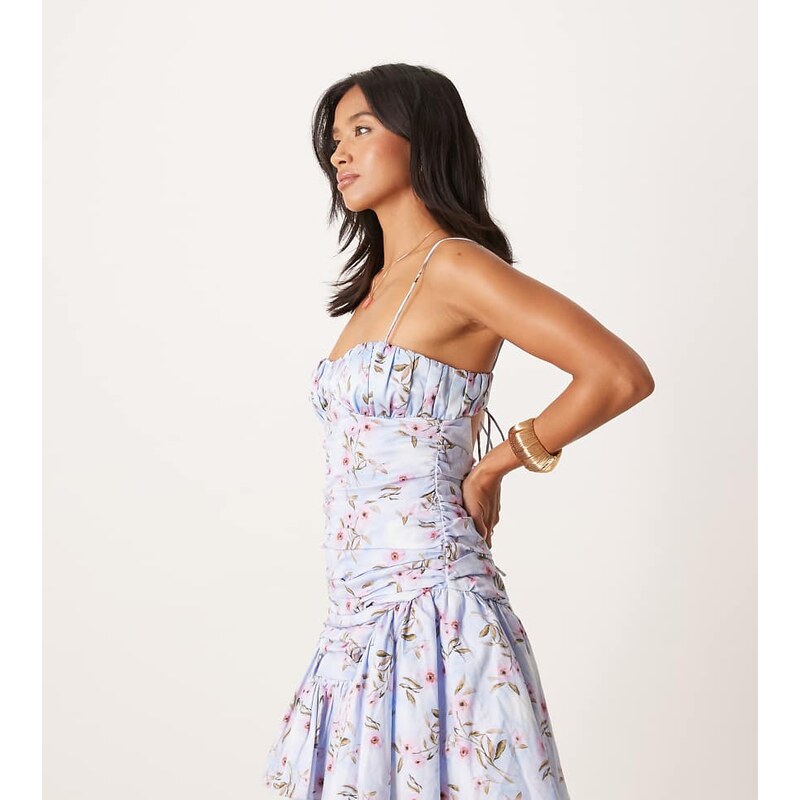 ASOS Petite ASOS DESIGN Petite cami ruched bust full skirt mini dress 106700129